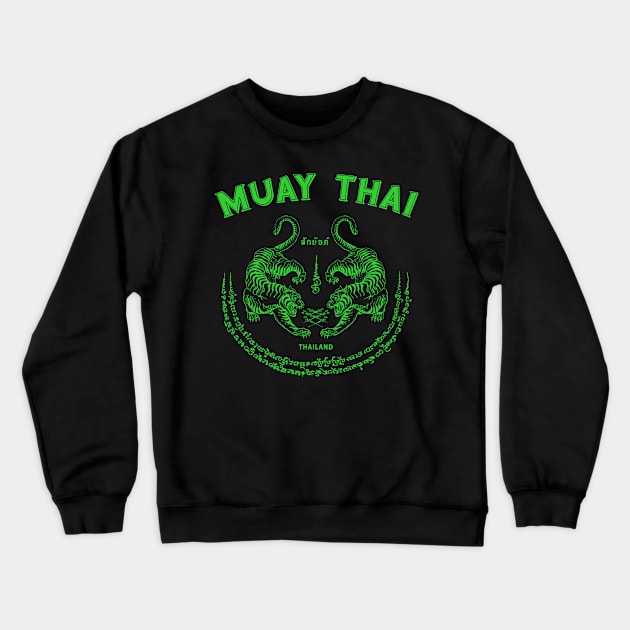 Muay Thai Tiger Sak Yant Tattoo Kickboxing Thailand Crewneck Sweatshirt by VintCam